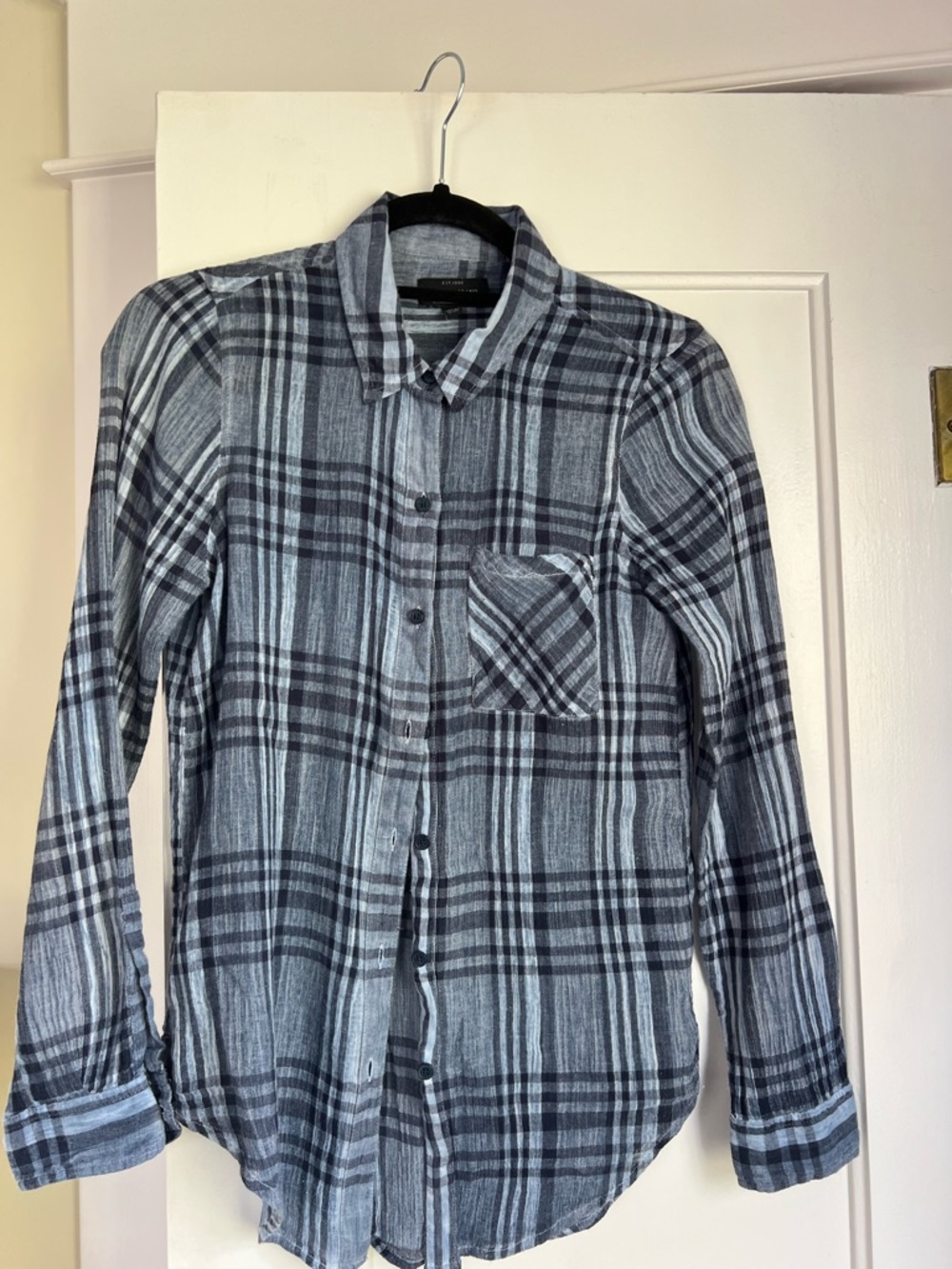 Lucky Brand Black and Gray Plaid Button-Down Shirt
